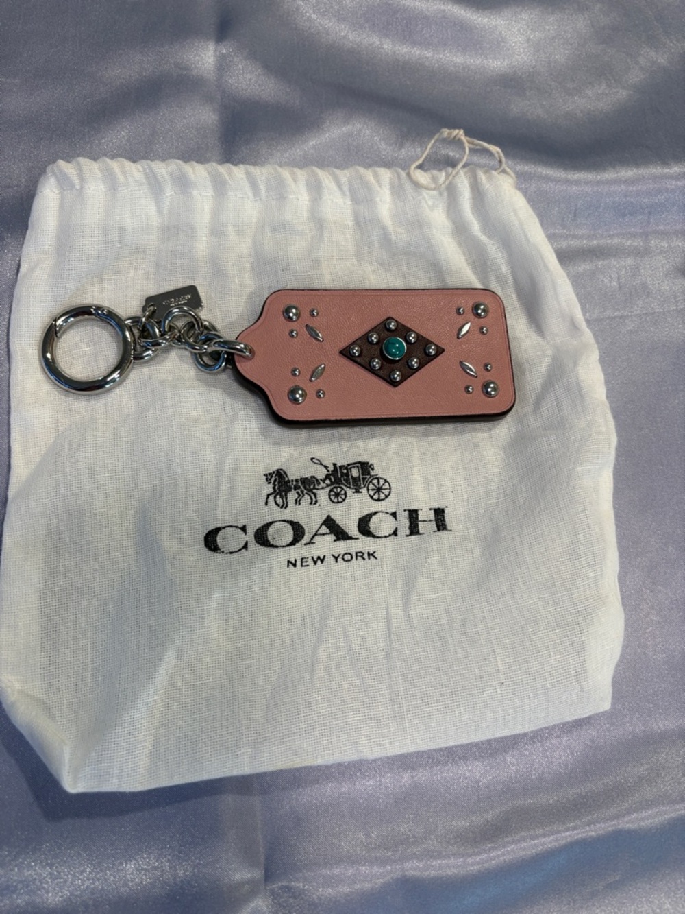 NWOT Coach Southwestern Pink Leather Studded Keyring or Bag Charm